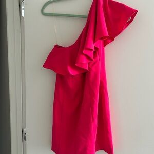 One shoulder pink mini dress